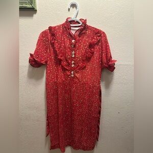 Red Floral Ruffle Dress